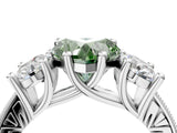 White gold Three-Stone Fancy Green Heart  Diamond Milgrain Pave Band with Prong Setting 5