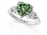 White gold Three-Stone Fancy Green Heart  Diamond Ring with Pear Side Stones in Four-Prong Setting_1