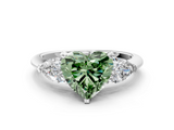White gold Three-Stone Fancy Green Heart  Diamond Ring with Pear Side Stones in Four-Prong Setting