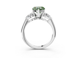 White gold Three-Stone Fancy Green Heart  Diamond Ring with Pear Side Stones in Four-Prong Setting_3