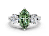 White gold Three-Stone Fancy Green Marquise  Brilliant Cut Solitaire Ring with Prong Setting on a Classic Band 2