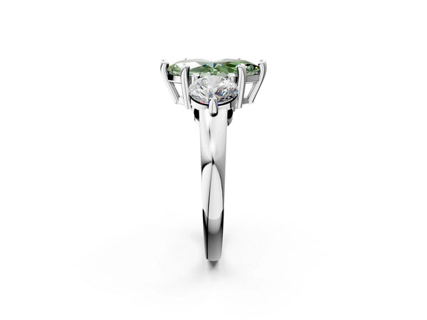 White gold Three-Stone Fancy Green Marquise  Brilliant Cut Solitaire Ring with Prong Setting on a Classic Band