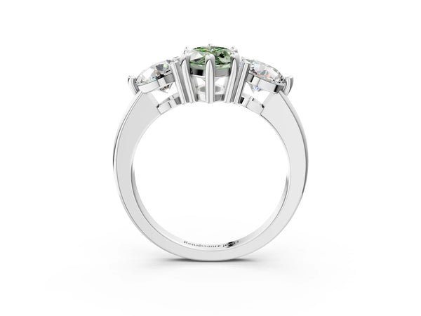 White gold Three-Stone Fancy Green Marquise  Brilliant Cut Solitaire Ring with Prong Setting on a Classic Band