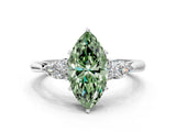White gold Three-Stone Fancy Green Marquise Cut Brilliant Diamond Solitaire Ring with Tapered Band and Four-Prong Setting_31