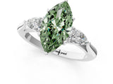White gold Three-Stone Fancy Green Marquise Cut Brilliant Diamond Solitaire Ring with Tapered Band and Four-Prong Setting_32