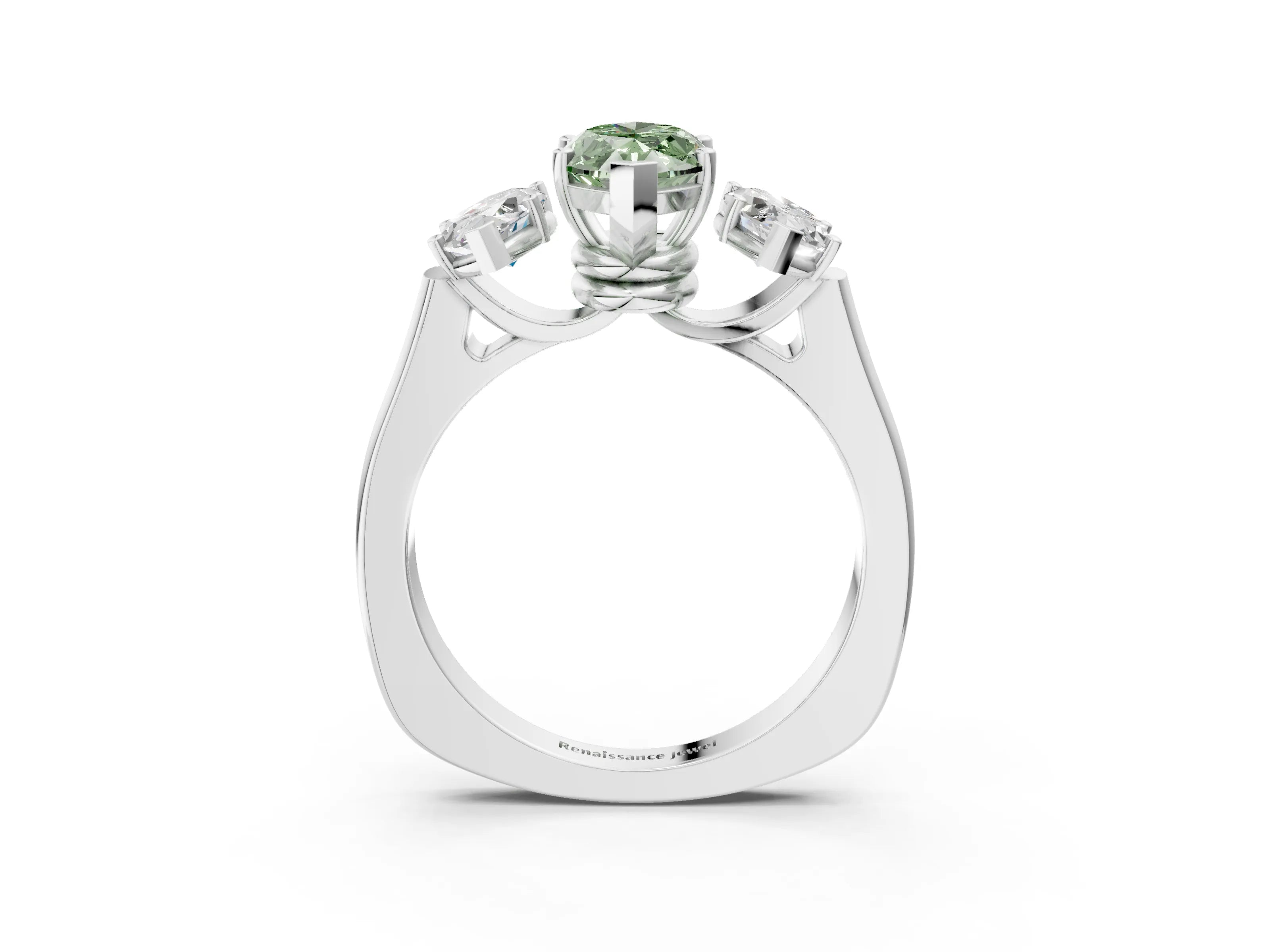 White gold Three-Stone Fancy Green Marquise Cut Brilliant Diamond Trellis Ring with Comfort Fit Band_15