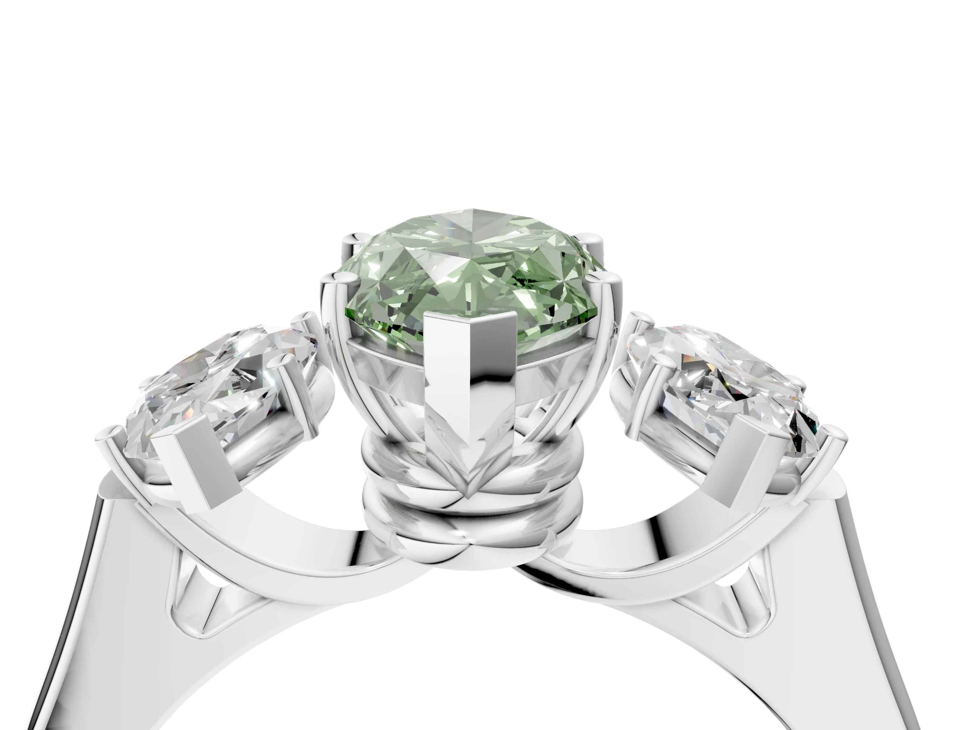 White gold Three-Stone Fancy Green Marquise Cut Brilliant Diamond Trellis Ring with Comfort Fit Band_16