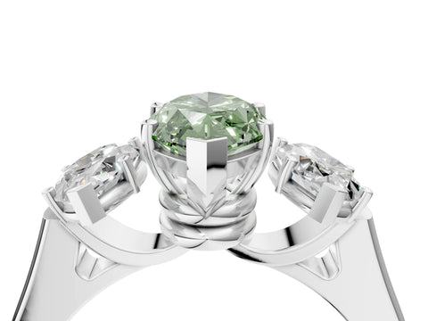 White gold Three-Stone Fancy Green Marquise Cut Brilliant Diamond Trellis Ring with Comfort Fit Band_16