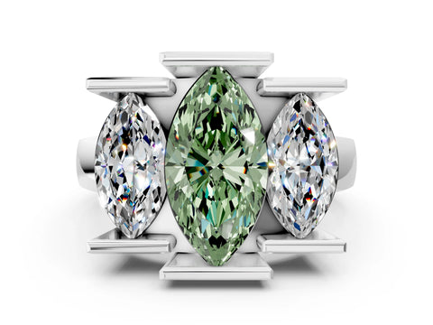 White gold Three Stone Fancy Green Marquise Cut Cut Channel Set Diamond Ring_24