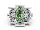 White gold Three Stone Fancy Green Marquise Cut Cut Channel Set Diamond Ring_24