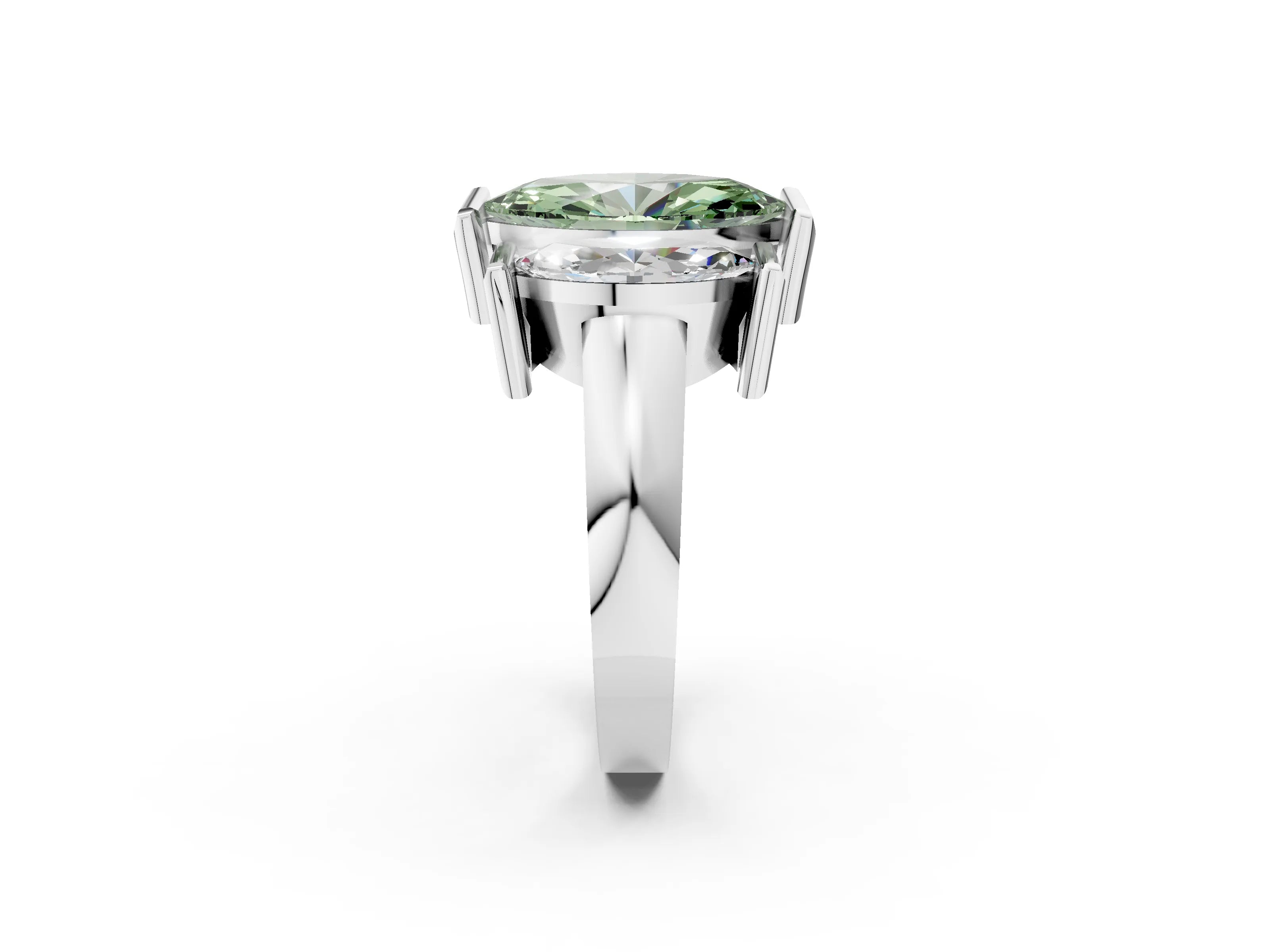 White gold Three Stone Fancy Green Marquise Cut Cut Channel Set Diamond Ring_26
