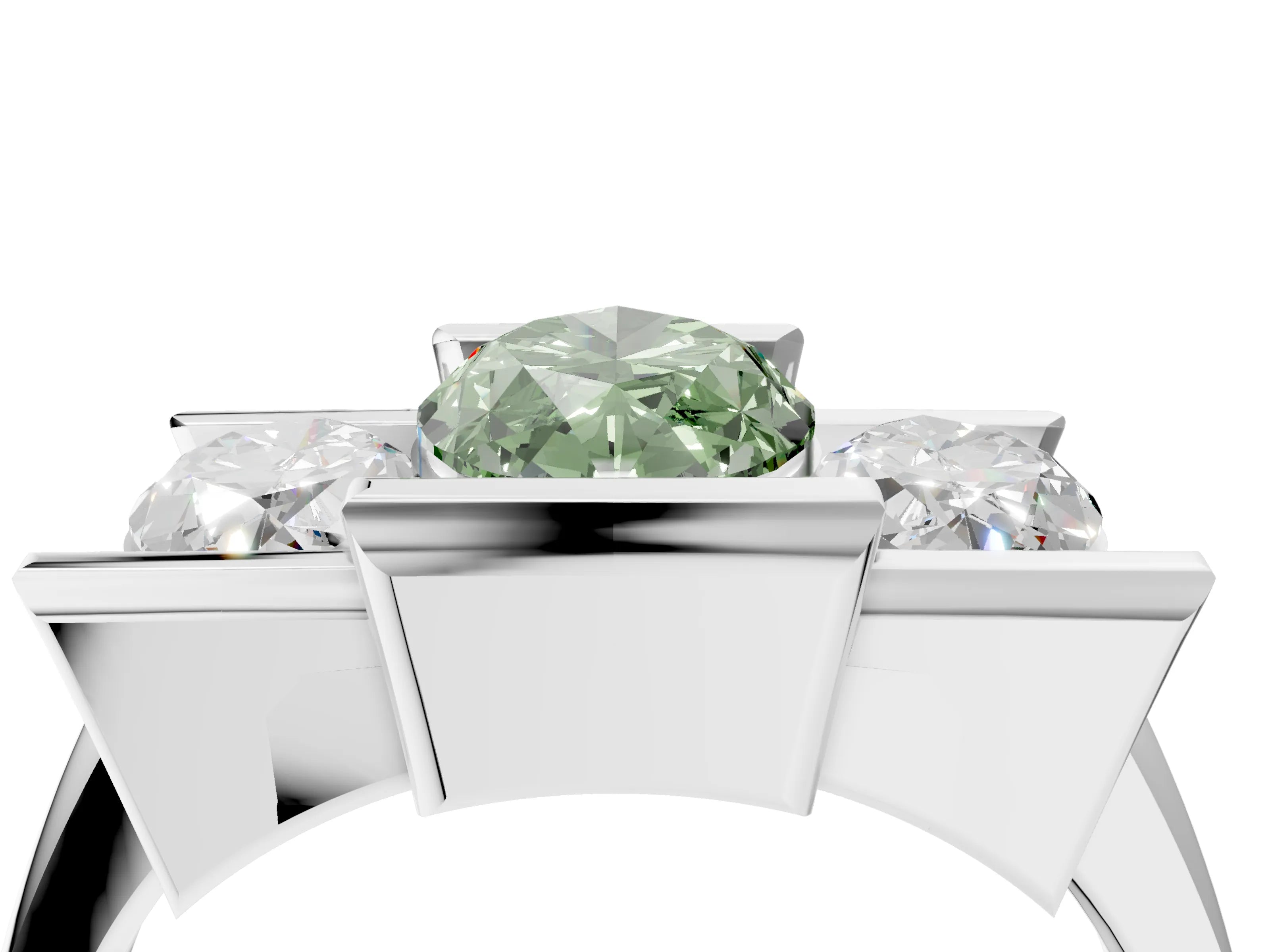 White gold Three Stone Fancy Green Marquise Cut Cut Channel Set Diamond Ring_28