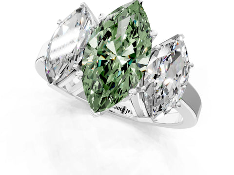 White gold Three-Stone Fancy Green Marquise Cut Cut Diamond Engagement Ring with Flat Band and Four-Prong Setting_13
