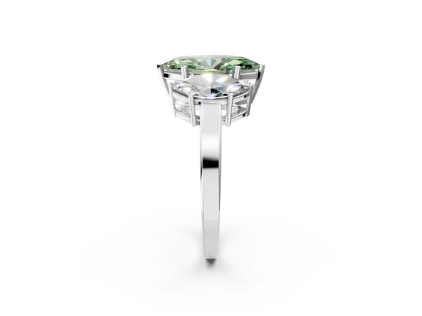 White gold Three-Stone Fancy Green Marquise Cut Cut Diamond Engagement Ring with Flat Band and Four-Prong Setting
