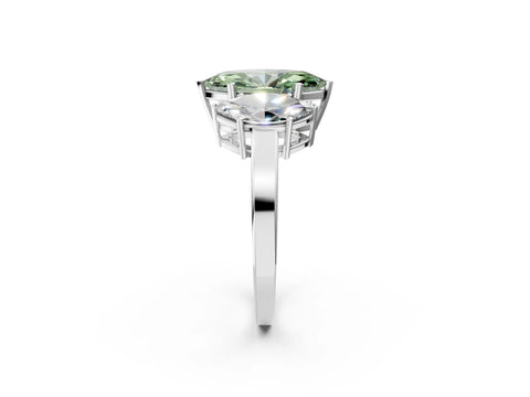 White gold Three-Stone Fancy Green Marquise Cut Cut Diamond Engagement Ring with Flat Band and Four-Prong Setting_14