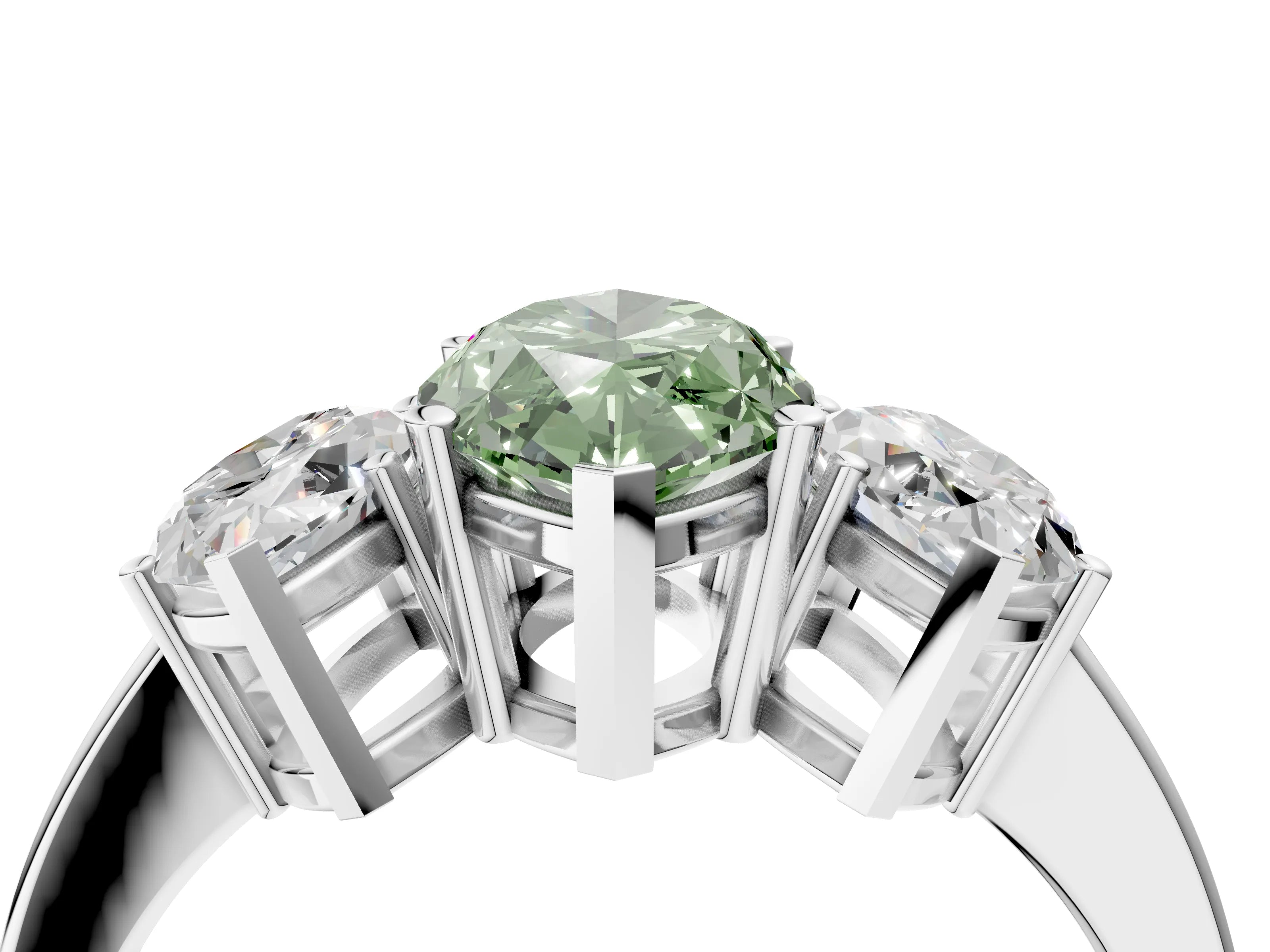 White gold Three-Stone Fancy Green Marquise Cut Cut Diamond Engagement Ring with Flat Band and Four-Prong Setting_16