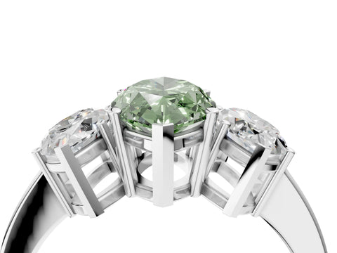 White gold Three-Stone Fancy Green Marquise Cut Cut Diamond Engagement Ring with Flat Band and Four-Prong Setting_4