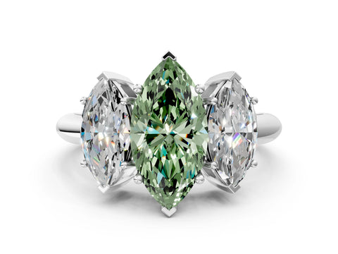 White gold Three-Stone Fancy Green Marquise Cut Cut Diamond Engagement Ring with Prong Setting on a White Gold Band_12