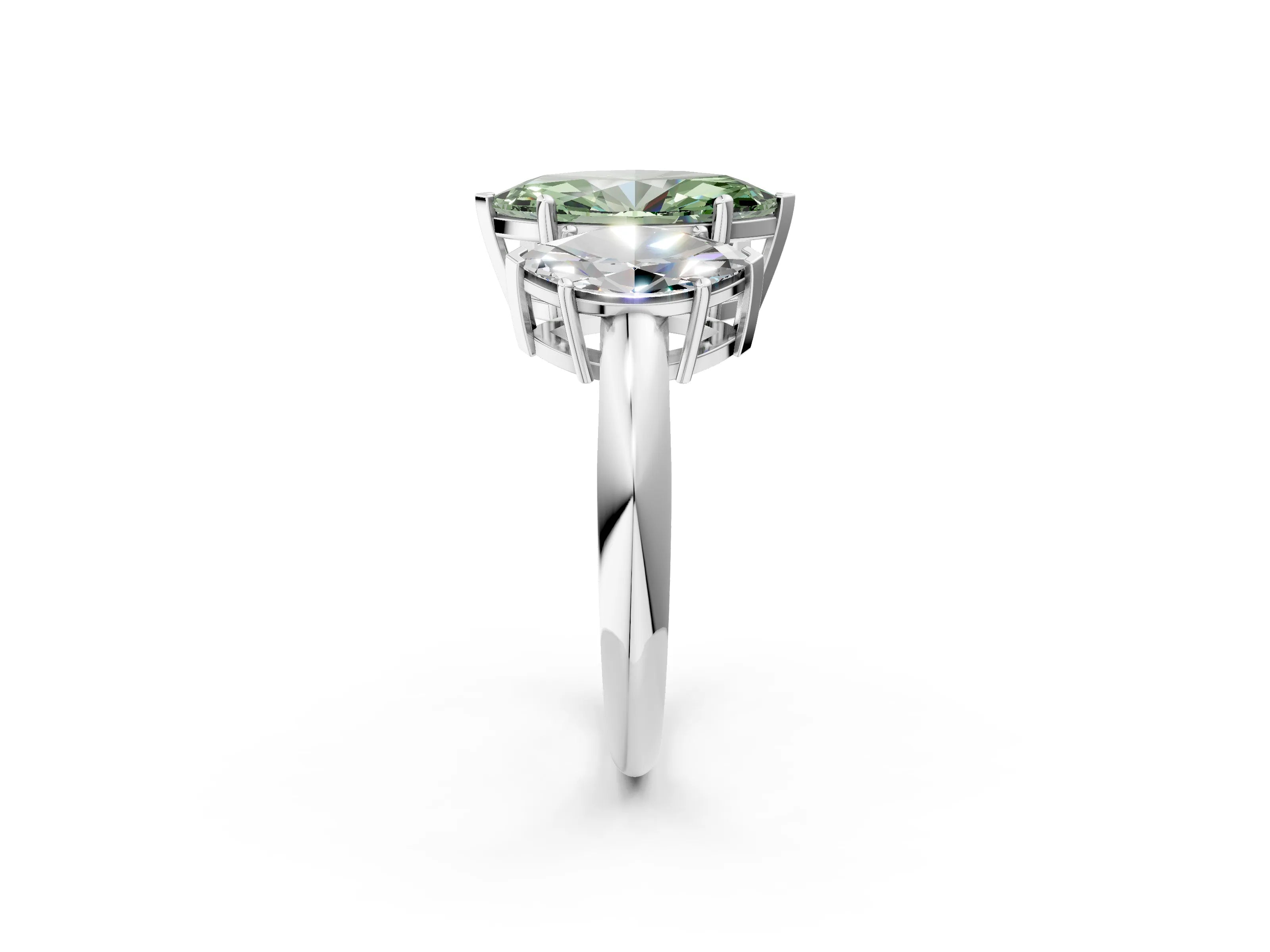 White gold Three-Stone Fancy Green Marquise Cut Cut Diamond Engagement Ring with Prong Setting on a White Gold Band_14
