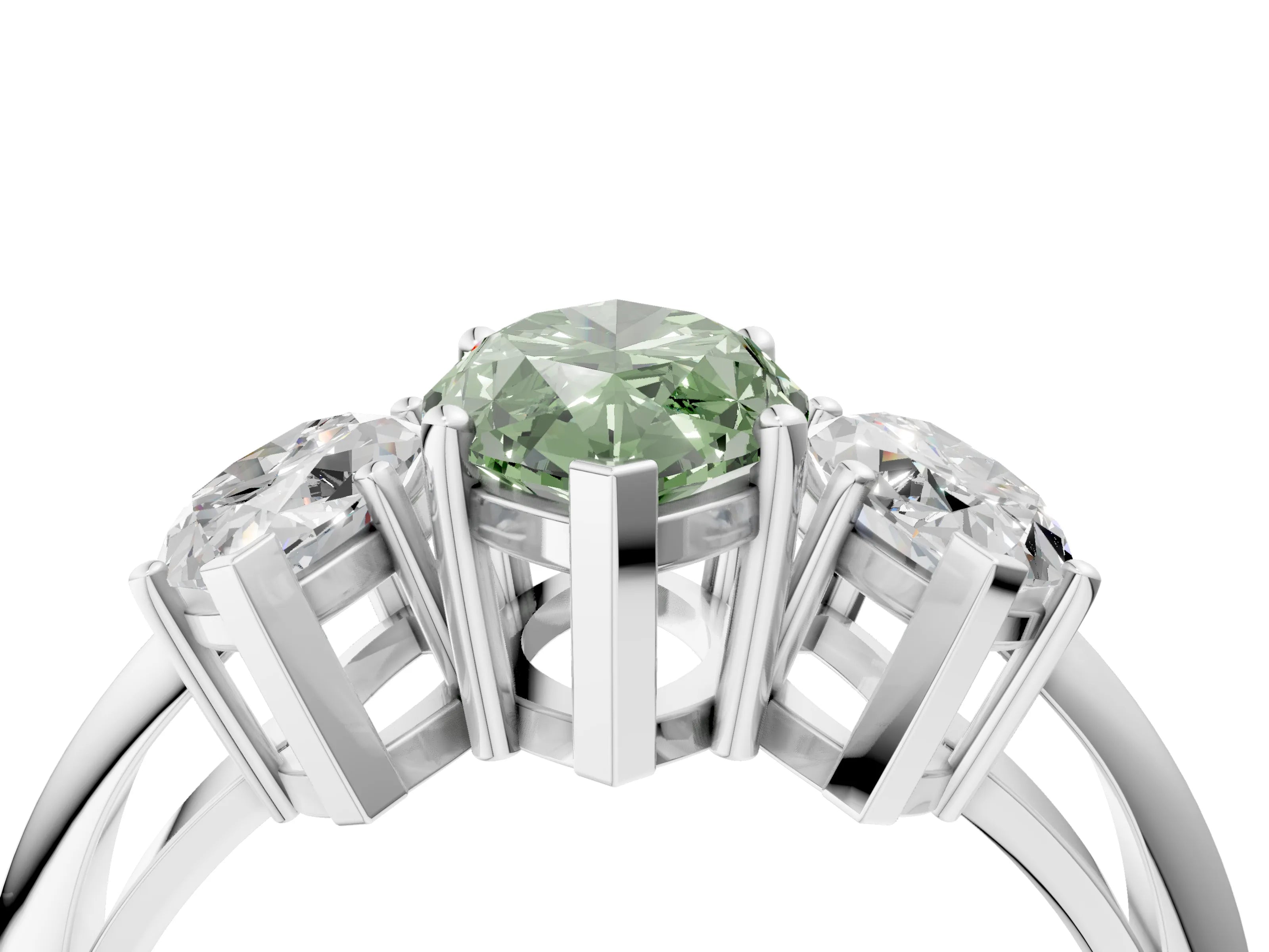 White gold Three-Stone Fancy Green Marquise Cut Cut Diamond Engagement Ring with Prong Setting on a White Gold Band_16