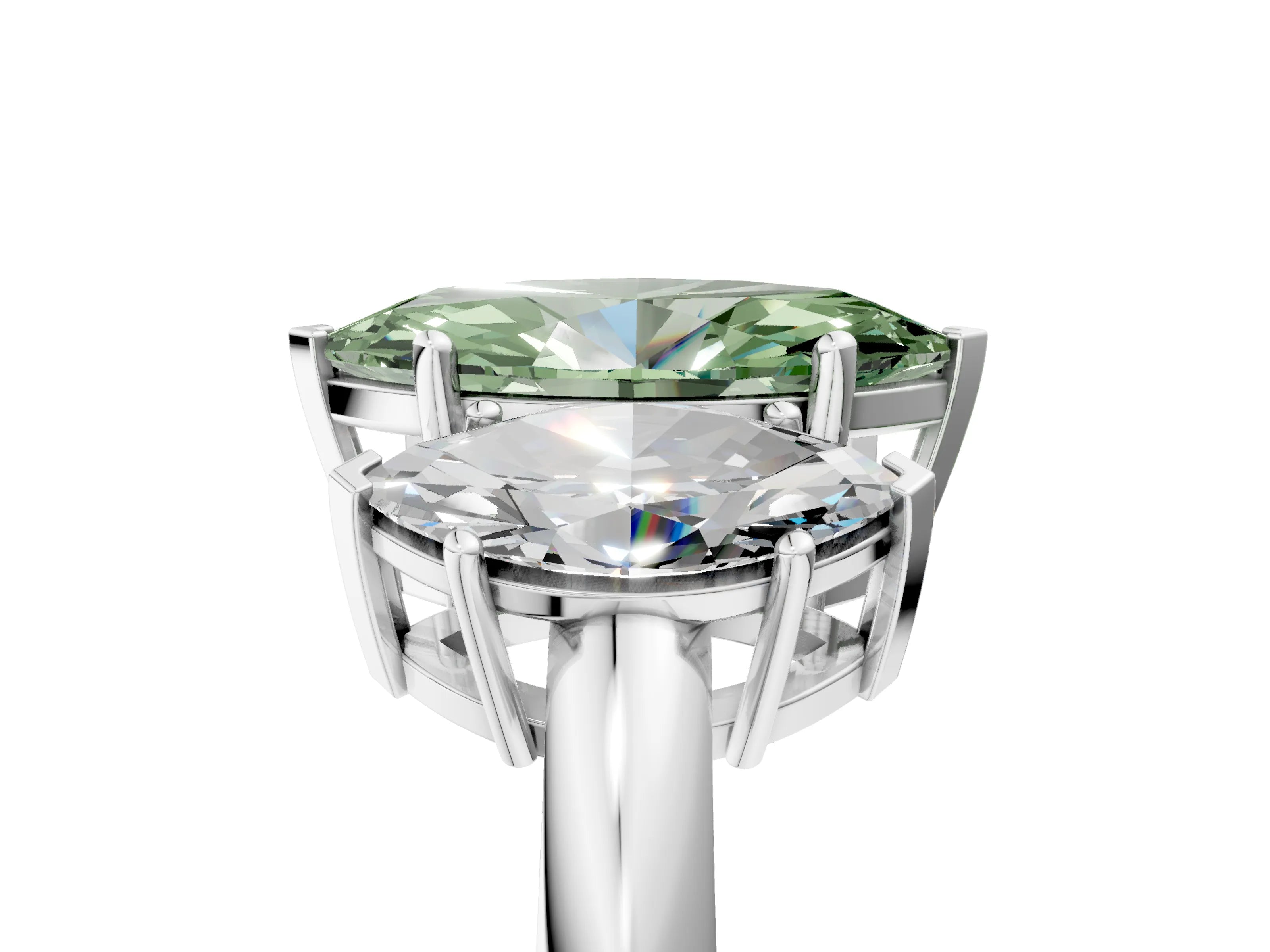 White gold Three-Stone Fancy Green Marquise Cut Cut Diamond Engagement Ring with Prong Setting on a White Gold Band_17