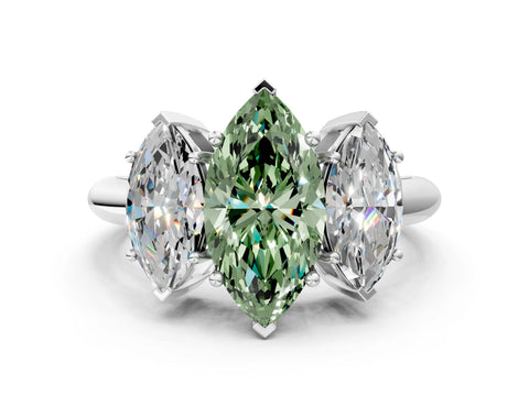 White gold Three-Stone Fancy Green Marquise Cut Cut Diamond Engagement Ring with Prong Setting on a White Gold Band_48