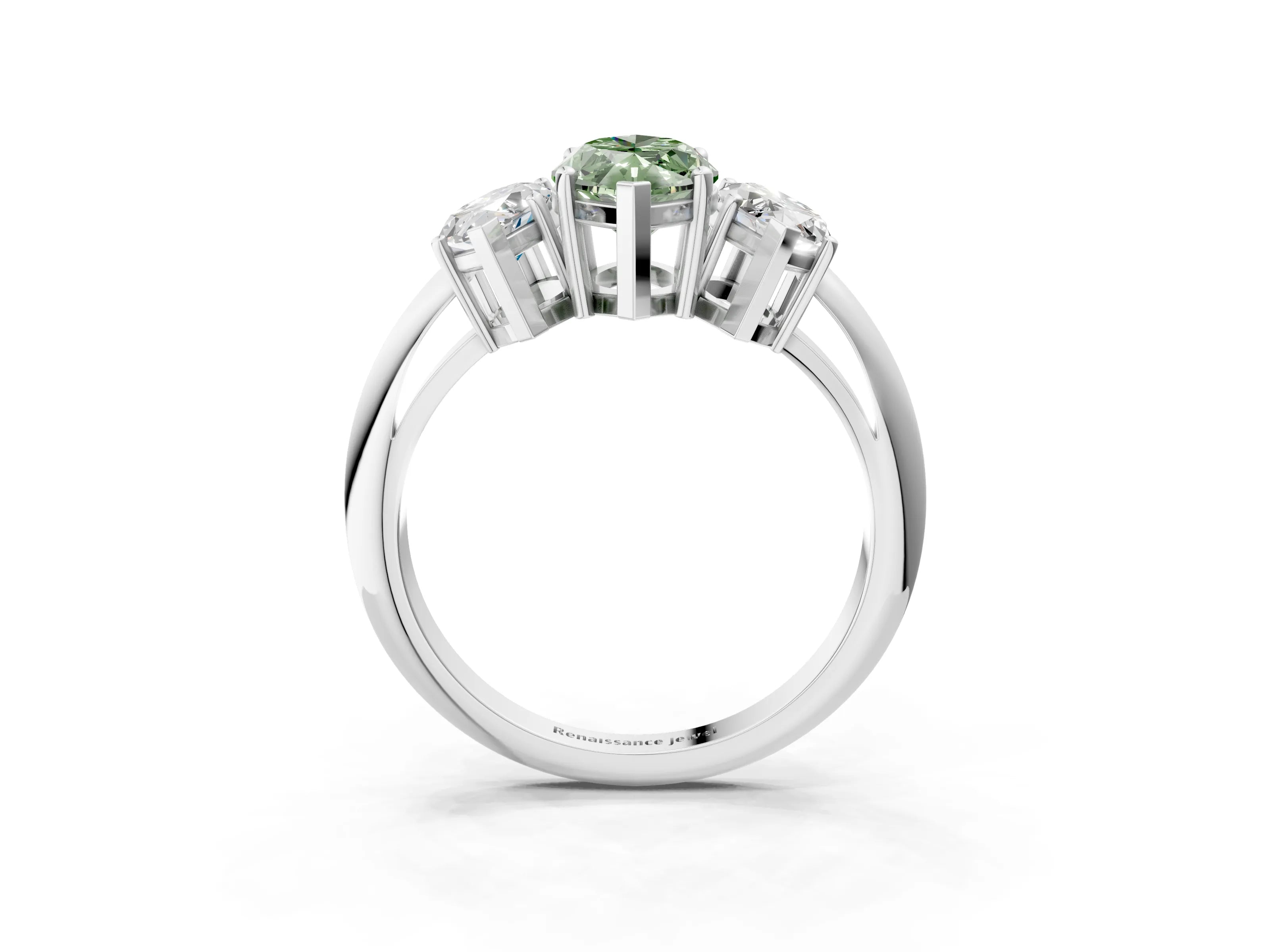 White gold Three-Stone Fancy Green Marquise Cut Cut Diamond Engagement Ring with Prong Setting on a White Gold Band_52