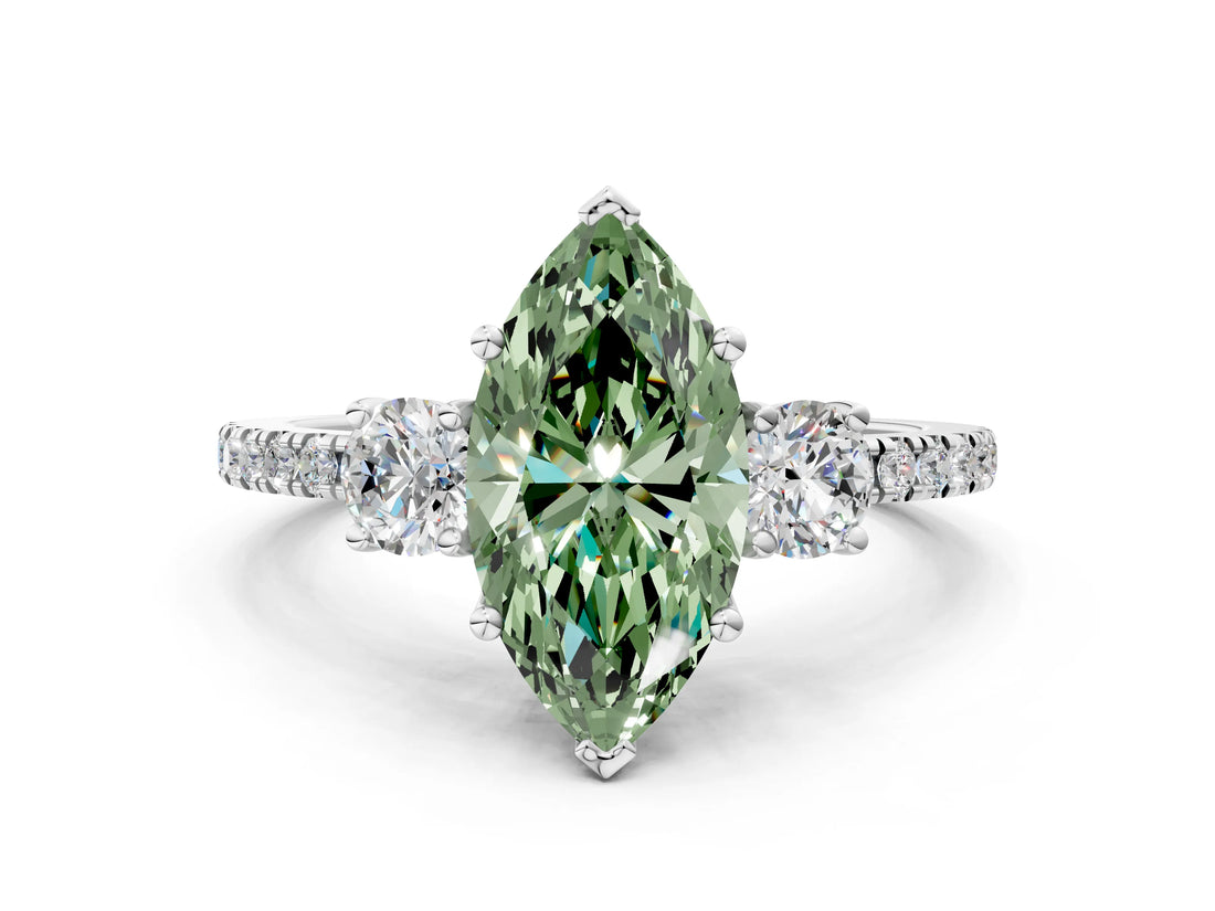 White gold Three-Stone Fancy Green Marquise Cut Cut Diamond Pavé Band with Prong Setting_27