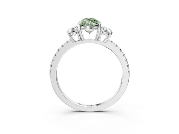White gold Three-Stone Fancy Green Marquise Cut Cut Diamond Pavé Band with Prong Setting