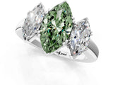 White gold Three-Stone Fancy Green Marquise Cut Cut Diamond Ring with Channel Set Band and Four-Prong Setting_1