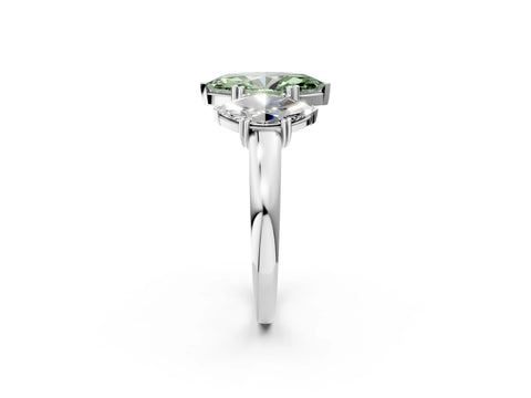 White gold Three-Stone Fancy Green Marquise Cut Cut Diamond Ring with Channel Set Band and Four-Prong Setting_2