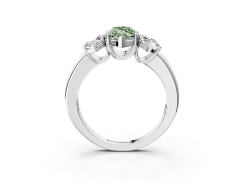 White gold Three-Stone Fancy Green Marquise Cut Cut Diamond Ring with Channel Set Band and Four-Prong Setting_3