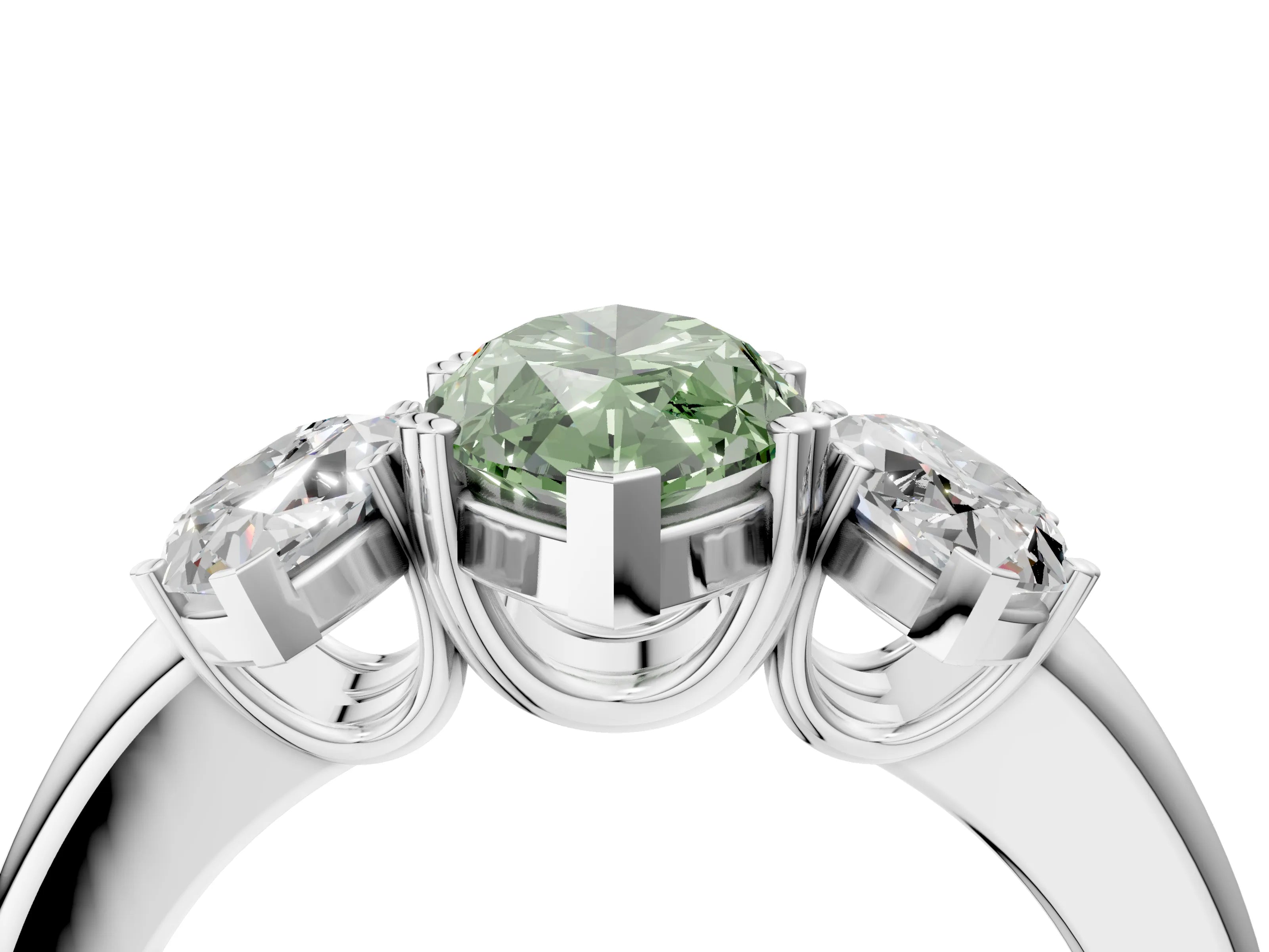 White gold Three-Stone Fancy Green Marquise Cut Cut Diamond Ring with Channel Set Band and Four-Prong Setting_4