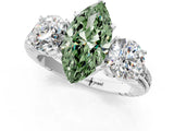 White gold Three-Stone Fancy Green Marquise Cut Cut Diamond Ring with Channel-Set Band and Prong Setting_1