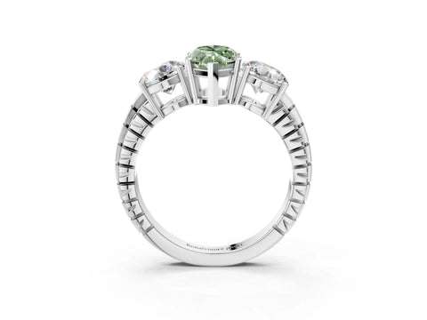 White gold Three-Stone Fancy Green Marquise Cut Cut Diamond Ring with Channel-Set Band and Prong Setting_3