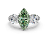 White gold Three-Stone Fancy Green Marquise Cut Cut Diamond Ring with Channel-Set Band and Prong Setting