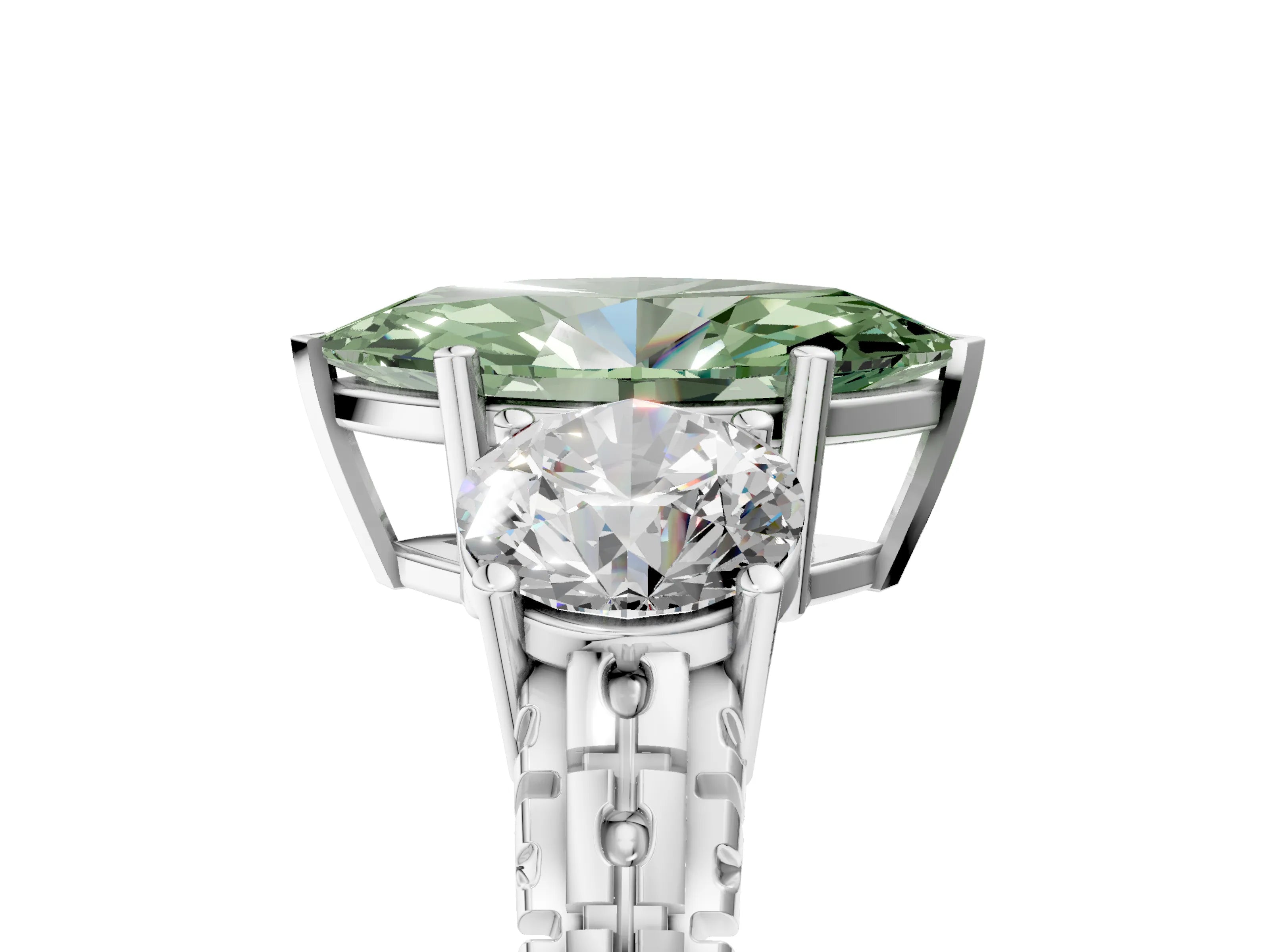 White gold Three-Stone Fancy Green Marquise Cut Cut Diamond Ring with Channel-Set Band and Prong Setting_5