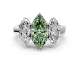 White gold Three-Stone Fancy Green Marquise Cut Cut Diamond Ring with Prong Setting and Classic Band