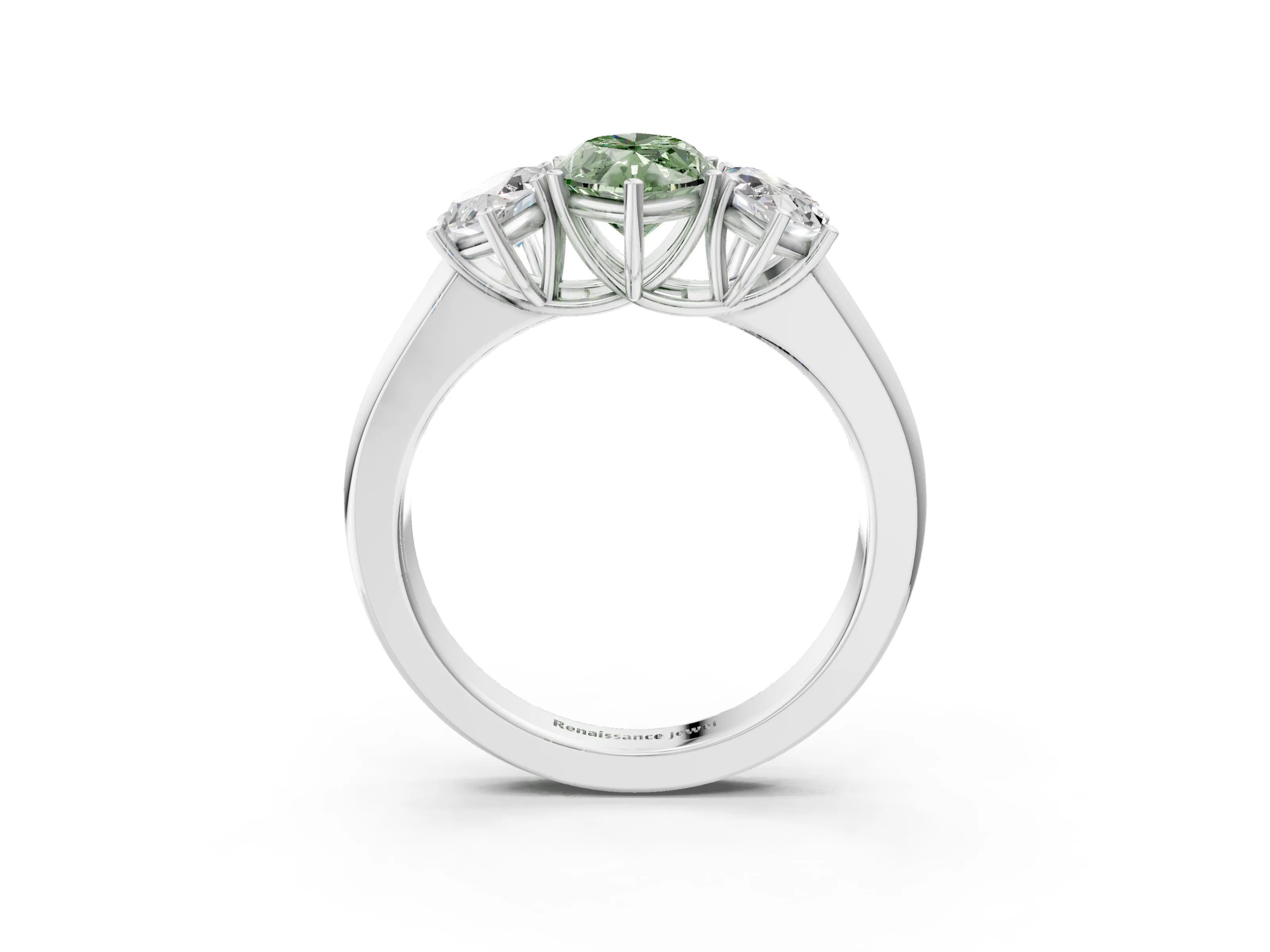 White gold Three-Stone Fancy Green Marquise Cut Cut Diamond Ring with Prong Setting and Classic Band_3