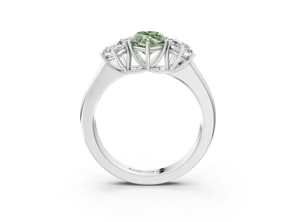 White gold Three-Stone Fancy Green Marquise Cut Cut Diamond Ring with Prong Setting and Classic Band