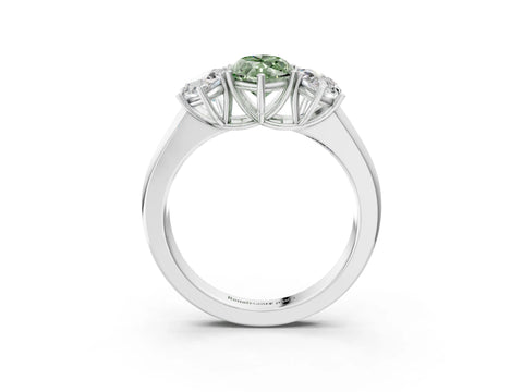White gold Three-Stone Fancy Green Marquise Cut Cut Diamond Ring with Prong Setting and Classic Band_3