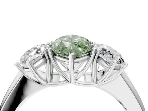 White gold Three-Stone Fancy Green Marquise Cut Cut Diamond Ring with Prong Setting and Classic Band_4