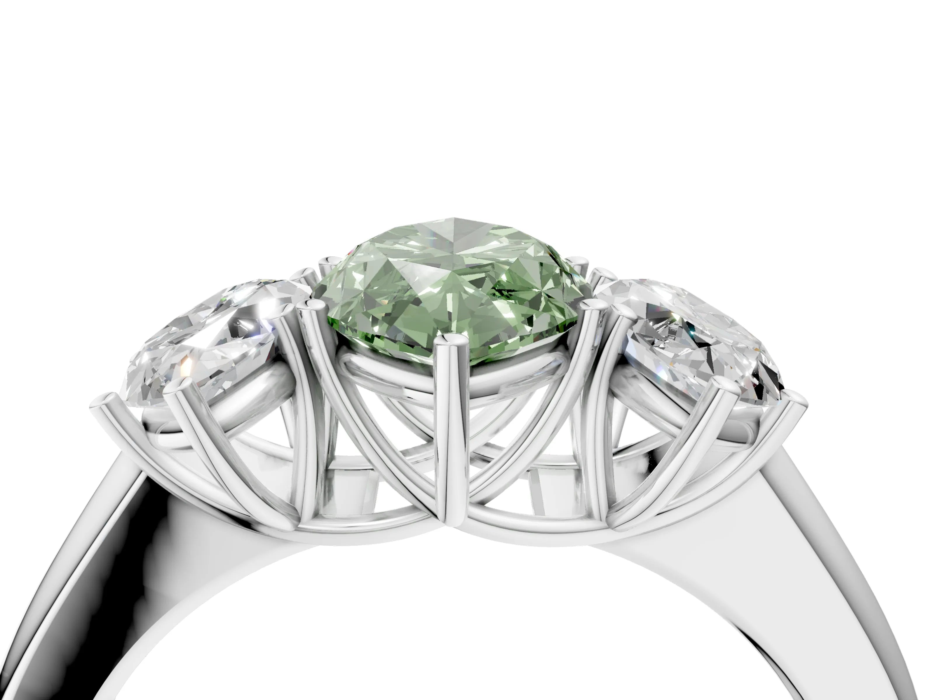 White gold Three-Stone Fancy Green Marquise Cut Cut Diamond Ring with Prong Setting and Classic Band_4