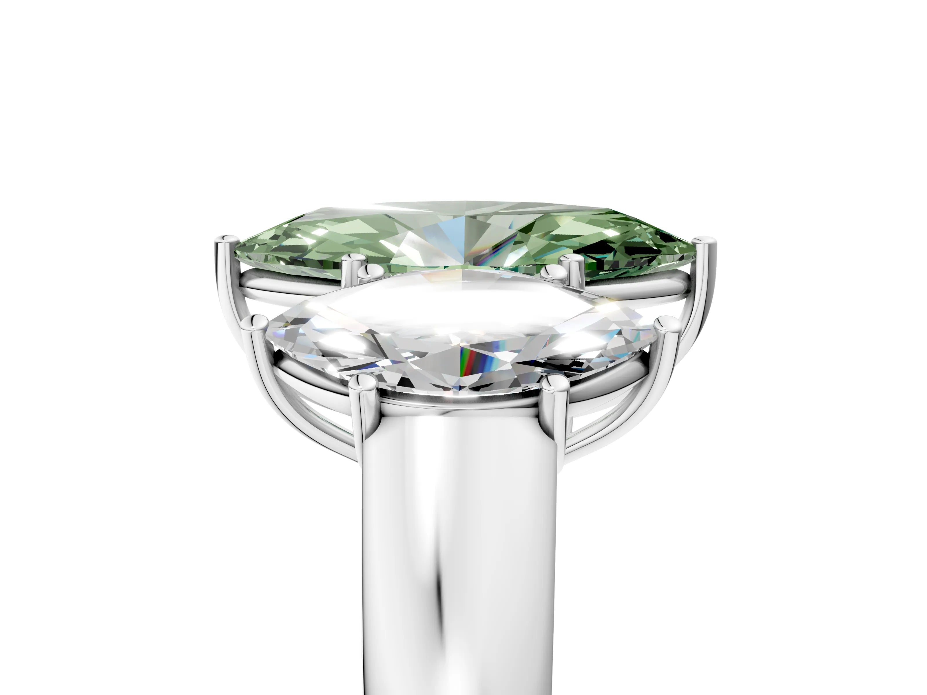 White gold Three-Stone Fancy Green Marquise Cut Cut Diamond Ring with Prong Setting and Classic Band_5
