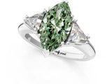 White gold Three-Stone Fancy Green Marquise Cut Cut Diamond Ring with Trillion Side Stones and Four-Prong Setting_12