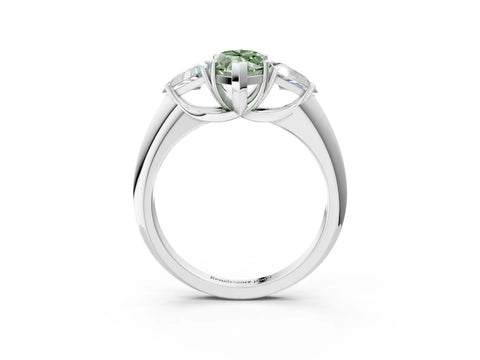 White gold Three-Stone Fancy Green Marquise Cut Cut Diamond Ring with Trillion Side Stones and Four-Prong Setting_14