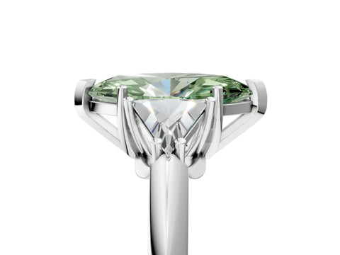 White gold Three-Stone Fancy Green Marquise Cut Cut Diamond Ring with Trillion Side Stones and Four-Prong Setting_16