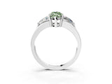 White gold Three-Stone Fancy Green Marquise Cut Cut Diamond Ring with Trillion Side Stones on a Split Shank Band_3