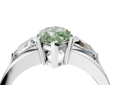 White gold Three-Stone Fancy Green Marquise Cut Cut Diamond Ring with Trillion Side Stones on a Split Shank Band_4