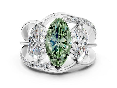 White gold Three-Stone Fancy Green Marquise Cut Cut Diamond Split Shank Prong Set Ring_12